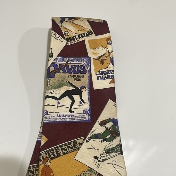 Vintage L’Atelier Skiing, Hockey, Outdoor Sports Tie—GORGEOUS!! New With Tags - Picture 3 of 9